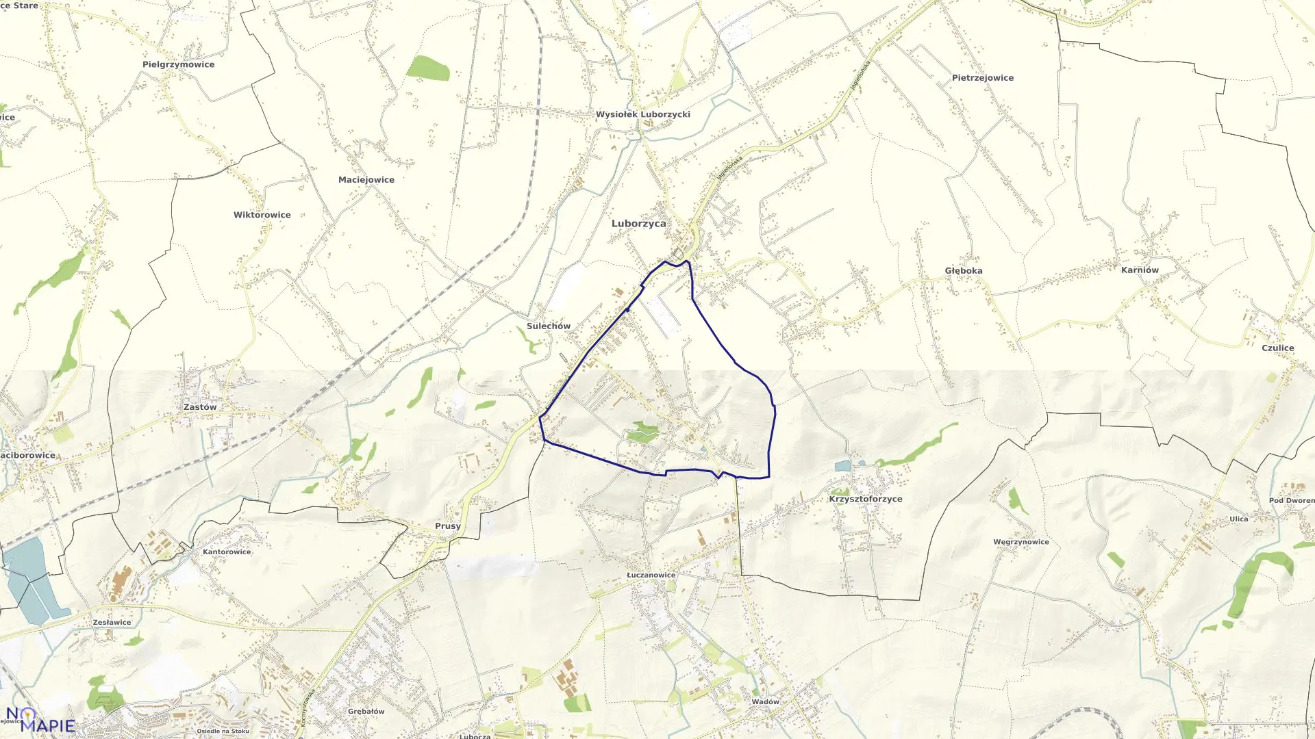Mapa obrębu Dojazdów w gminie Kocmyrzów-Luborzyca