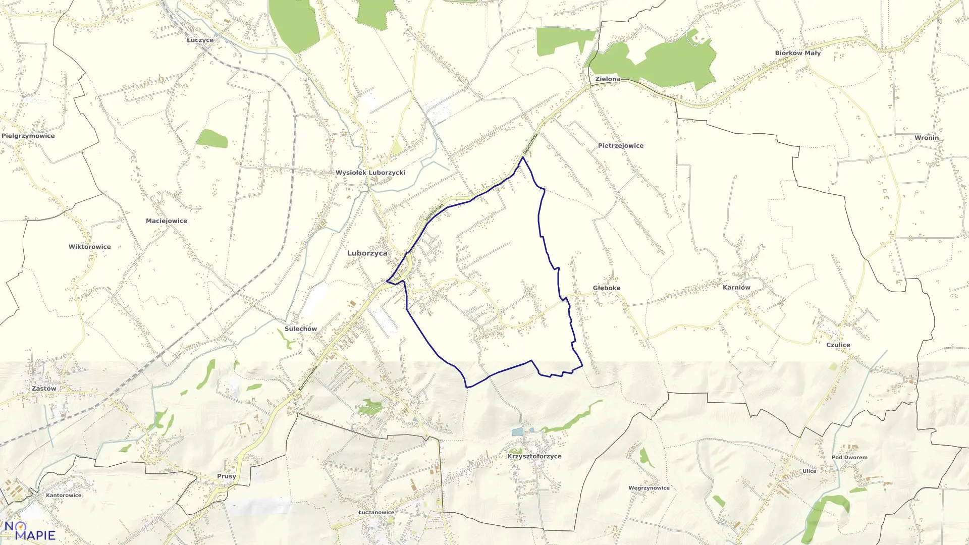 Mapa obrębu Kocmyrzów w gminie Kocmyrzów-Luborzyca