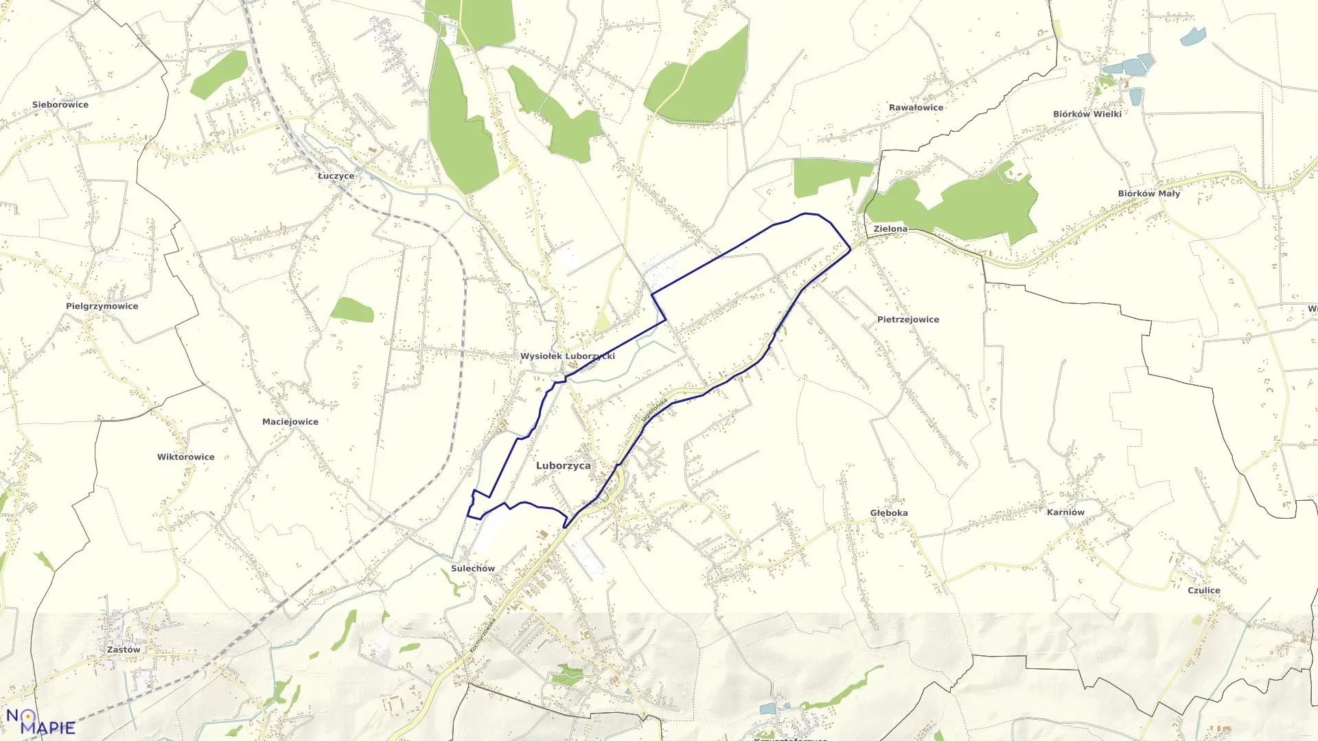 Mapa obrębu Luborzyca w gminie Kocmyrzów-Luborzyca