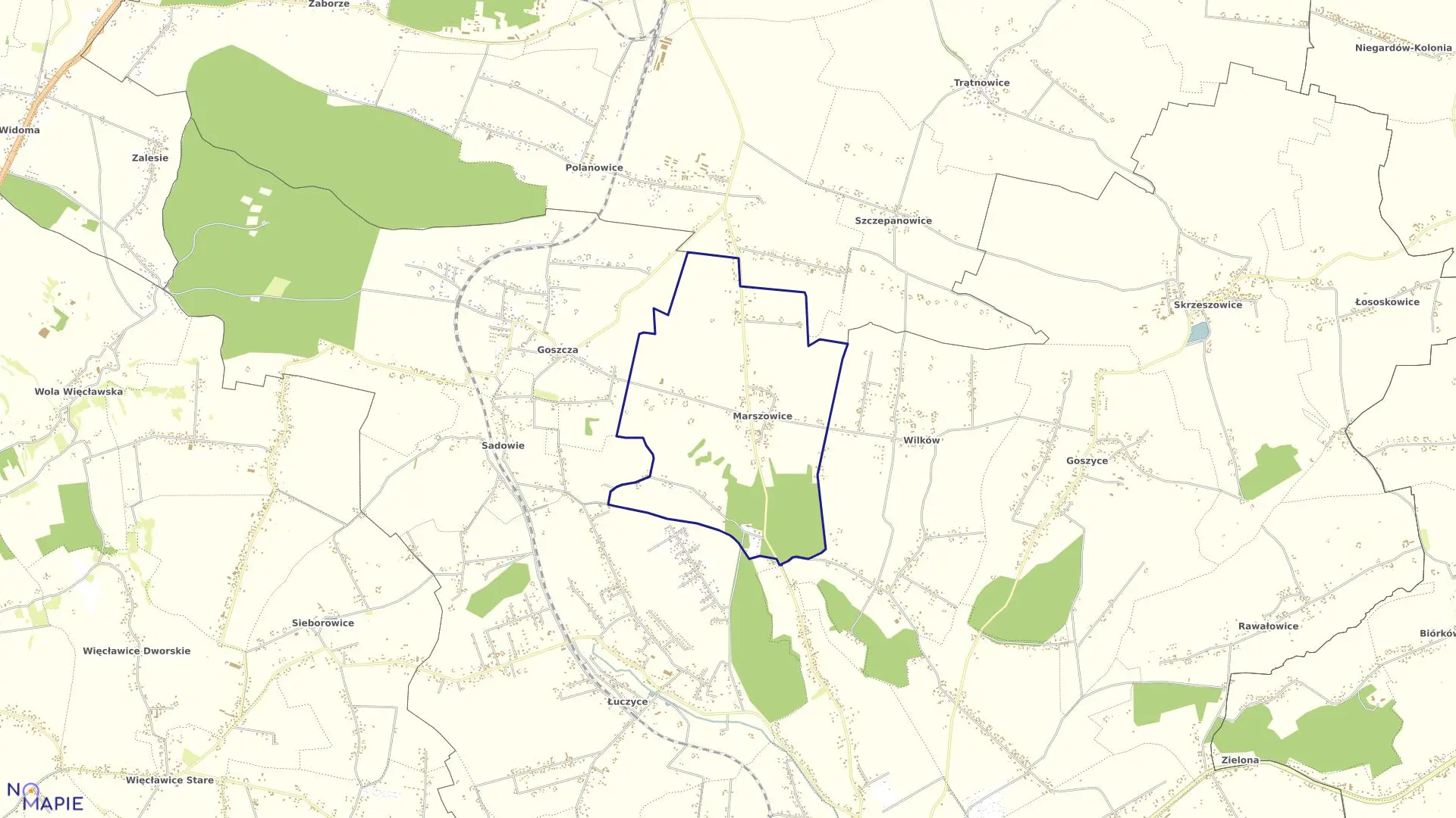 Mapa obrębu Marszowice w gminie Kocmyrzów-Luborzyca