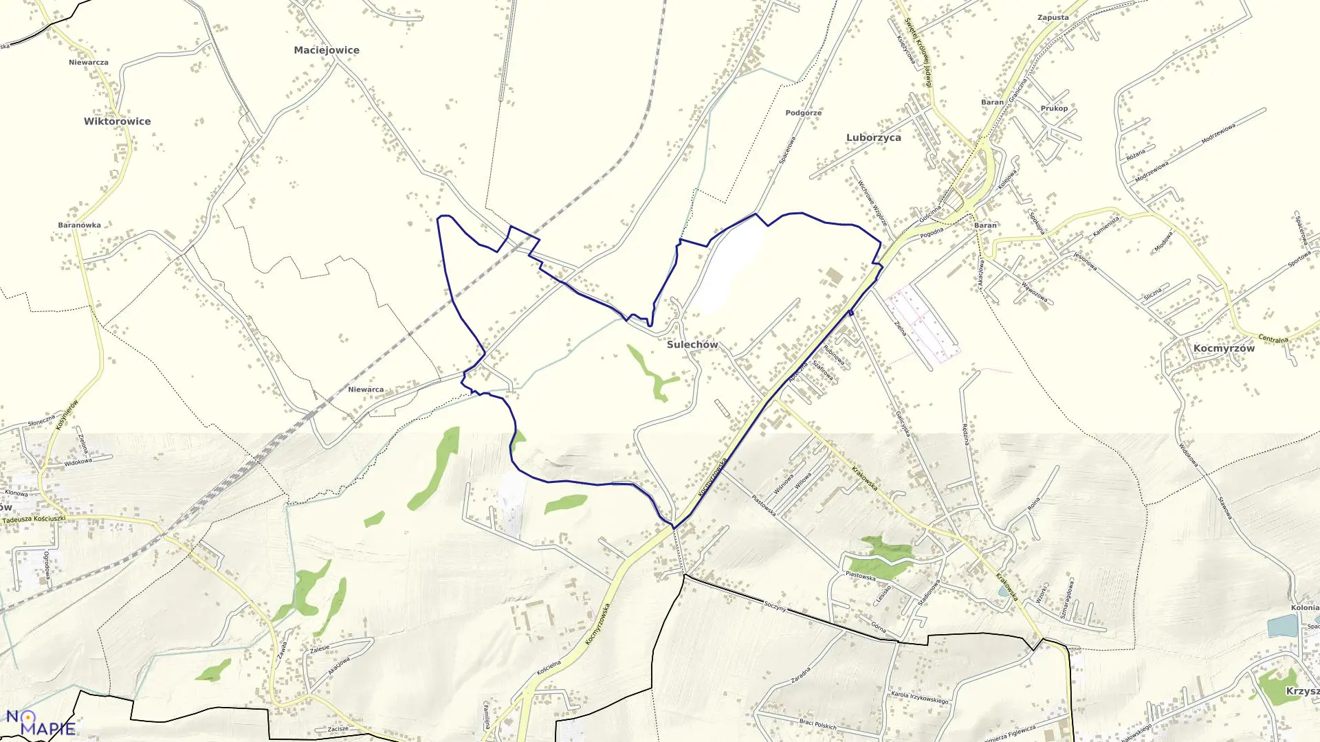 Mapa obrębu Sulechów w gminie Kocmyrzów-Luborzyca