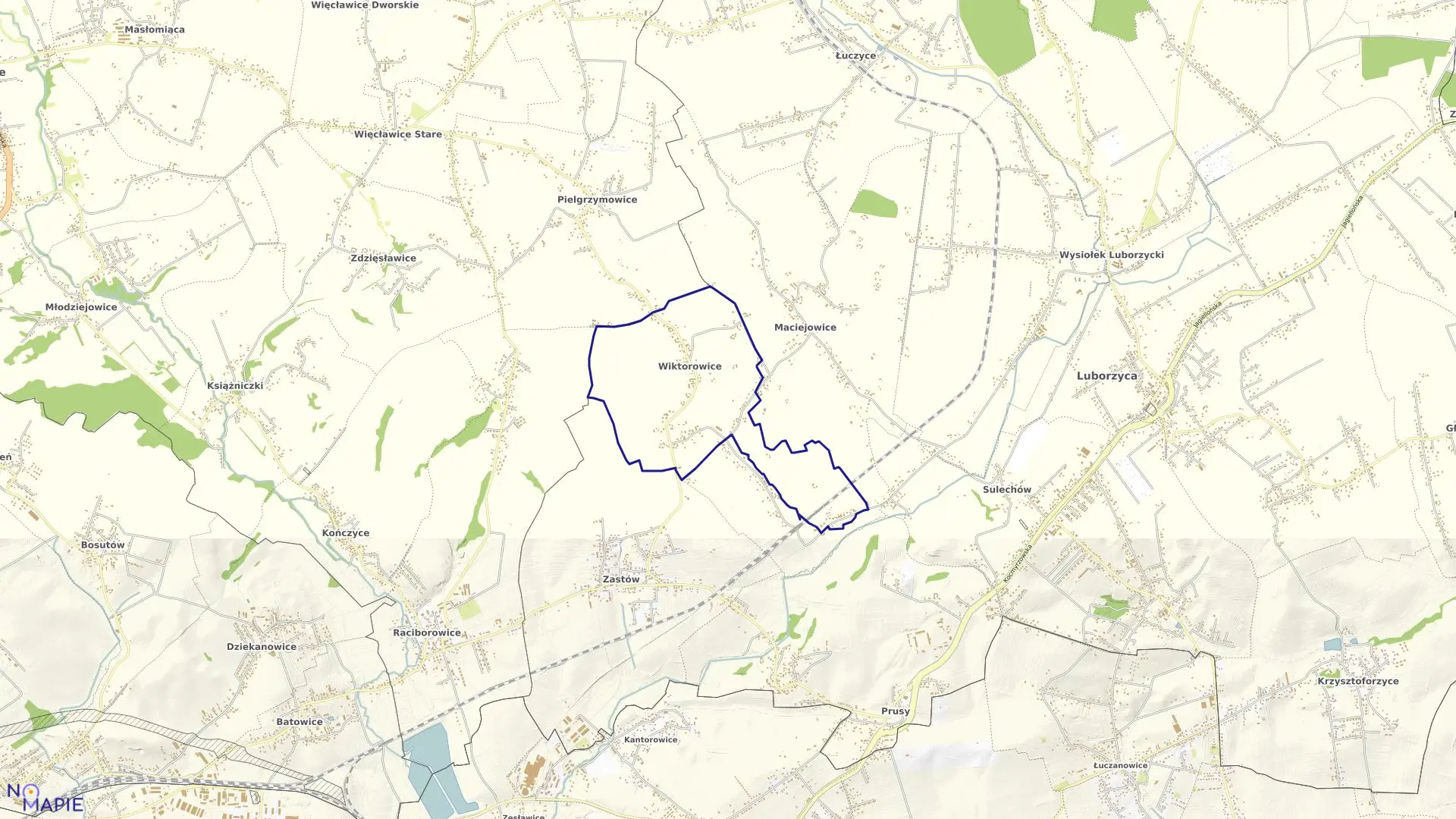 Mapa obrębu Wiktorowice w gminie Kocmyrzów-Luborzyca