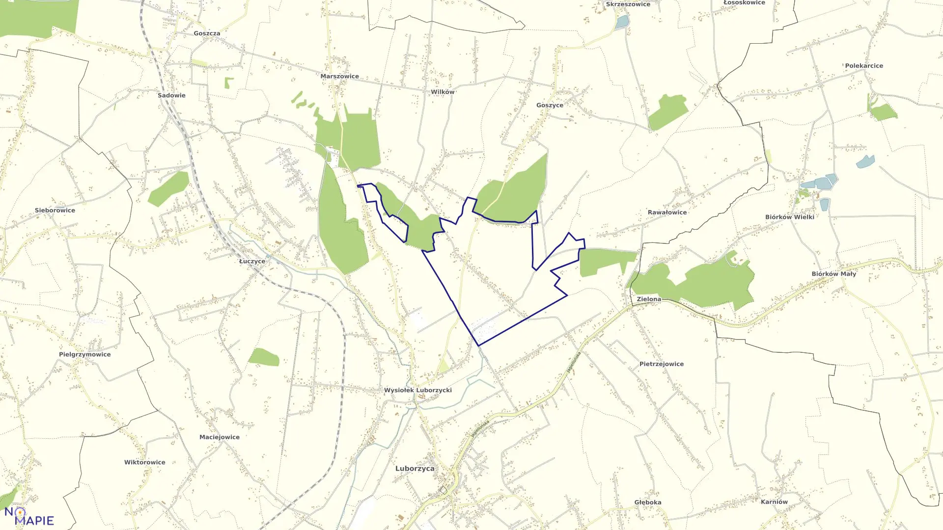 Mapa obrębu Wola Luborzycka w gminie Kocmyrzów-Luborzyca